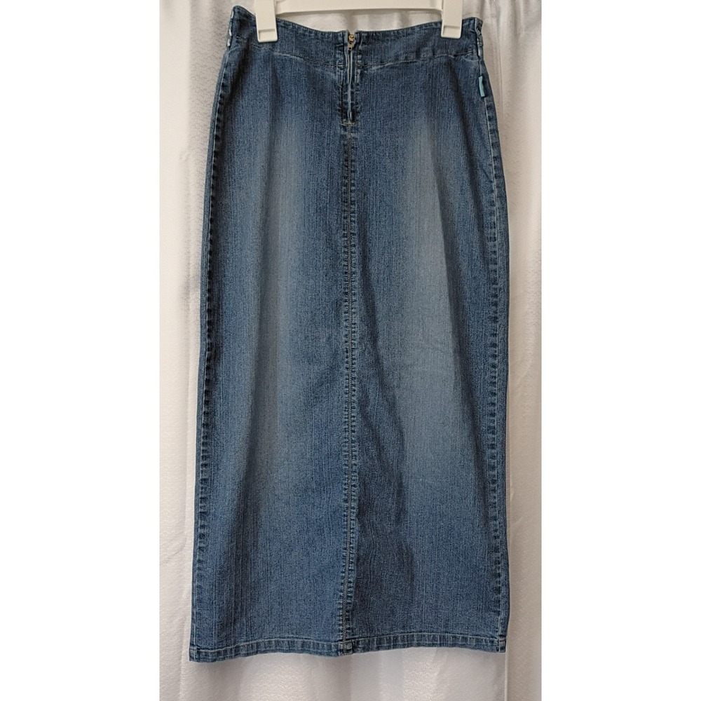 Y2K Denim Long Jean Skirt Steam Brand Size L? 32 Inch Waist, Vintage Light Wash